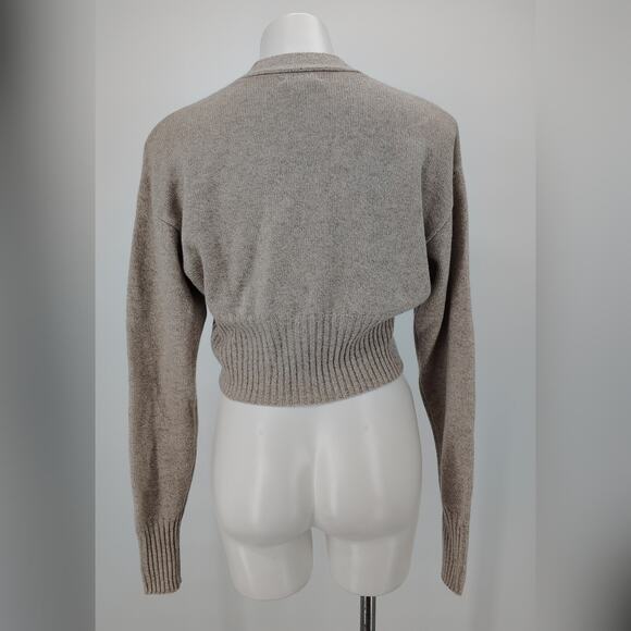 Reformation Hana Cashmere Cropped Cardigan Sweater – Barley Taupe Size Small - Picture 3 of 15